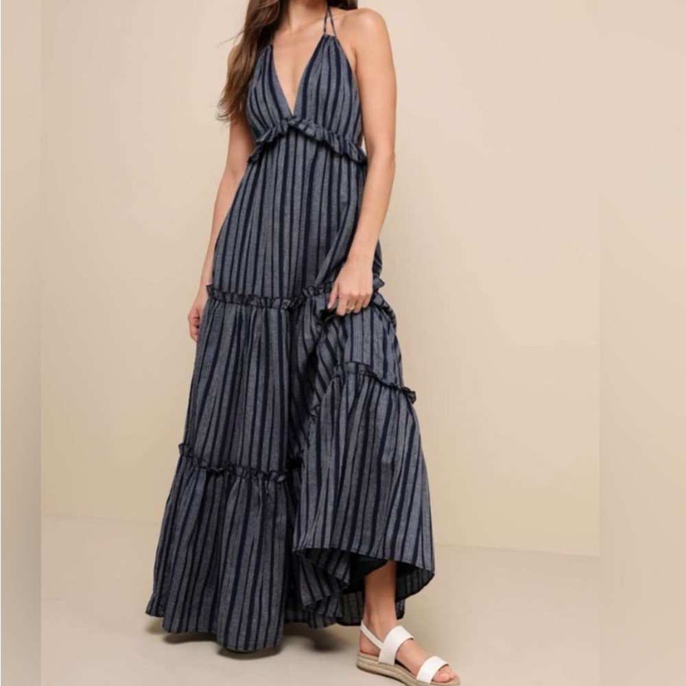 Striped Halter Maxi Dress